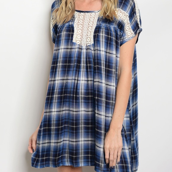 Dresses & Skirts - New Plaid Short Sleeve Flowy Casual Tunic Dress